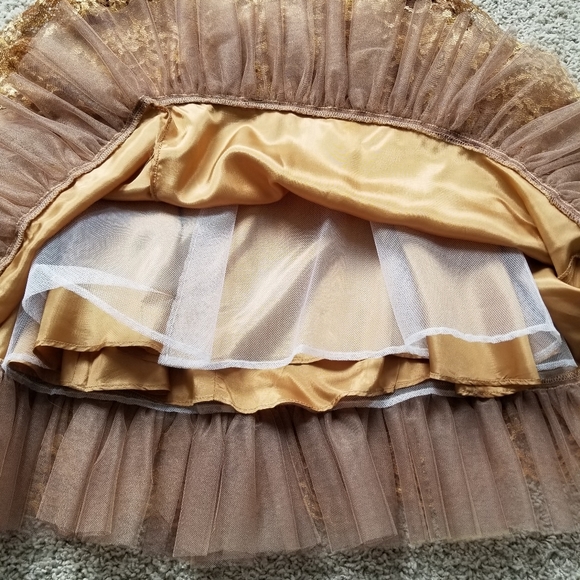 Bronze/Gold Lace Overlay Strapless Formal Gown - Picture 8 of 15